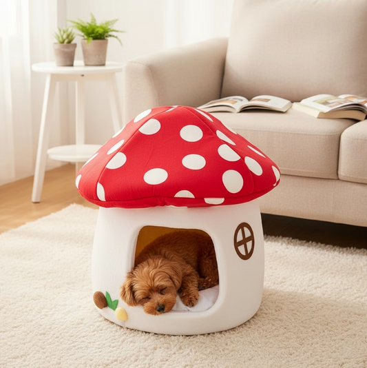 Mushroom Cat Bed, Soft Warm Cute Mushroom Shape Cat House Cat Nest Removable Cat Sofa for Indoor Cats and Small Dogs 47x50cm
